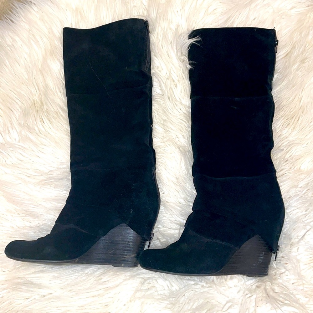 Fergie suede knee high wedge boots US 10